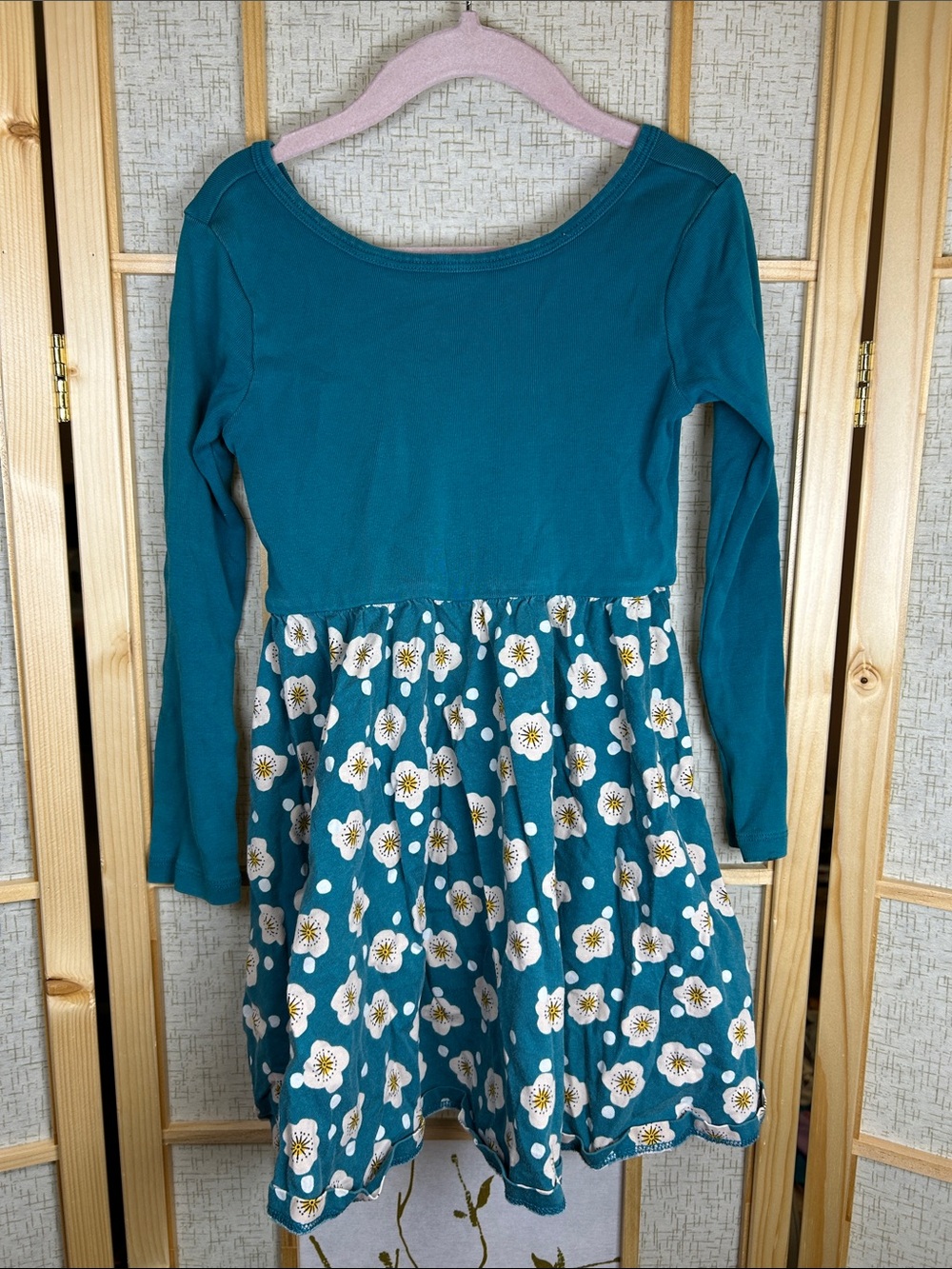 Tea Collection Girls Teal Floral Long-Sleeve Casual Dress
